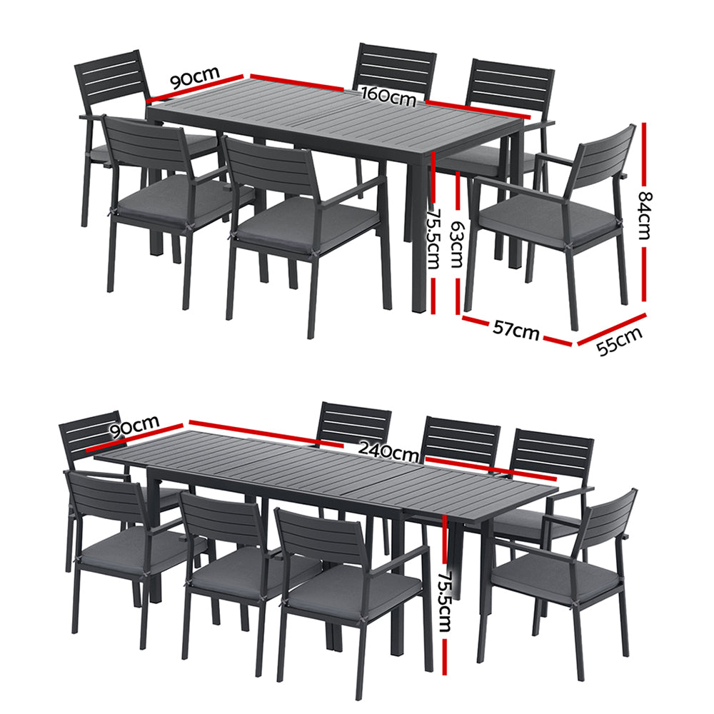 9-Piece Outdoor Aluminum Patio Dining Set with Extendable Table & Chairs – 2 Colours