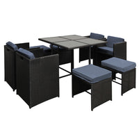 Hawaii Gardeon 9pc Outdoor Dining Set Wicker - Black