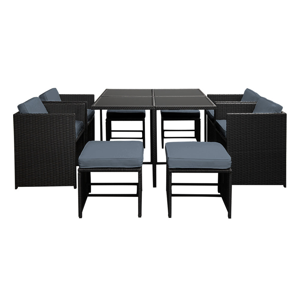 Hawaii Gardeon 9pc Outdoor Dining Set Wicker - Black