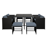 Hawaii Gardeon 9pc Outdoor Dining Set Wicker - Black