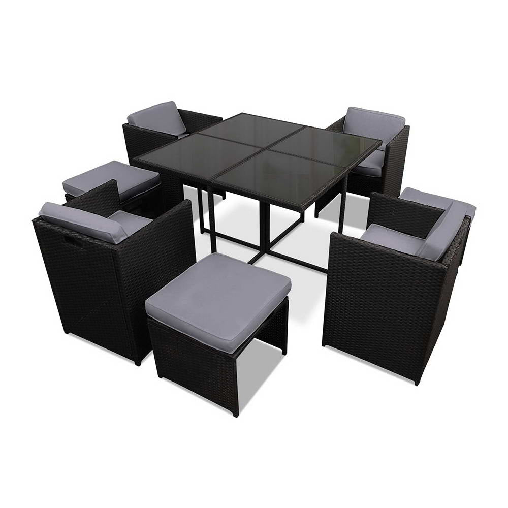 Hawaii Gardeon 9pc Outdoor Dining Set Wicker - Black