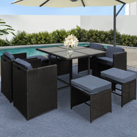 Hawaii Gardeon 9pc Outdoor Dining Set Wicker - Black