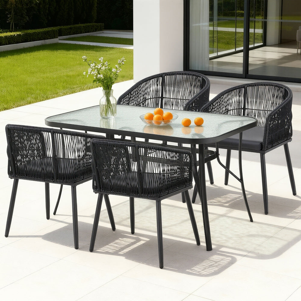5-Piece Outdoor Patio Dining Set with Table & Chairs – Black
