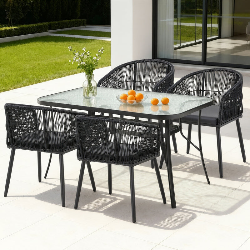 5-Piece Outdoor Patio Dining Set with Table & Chairs – Black