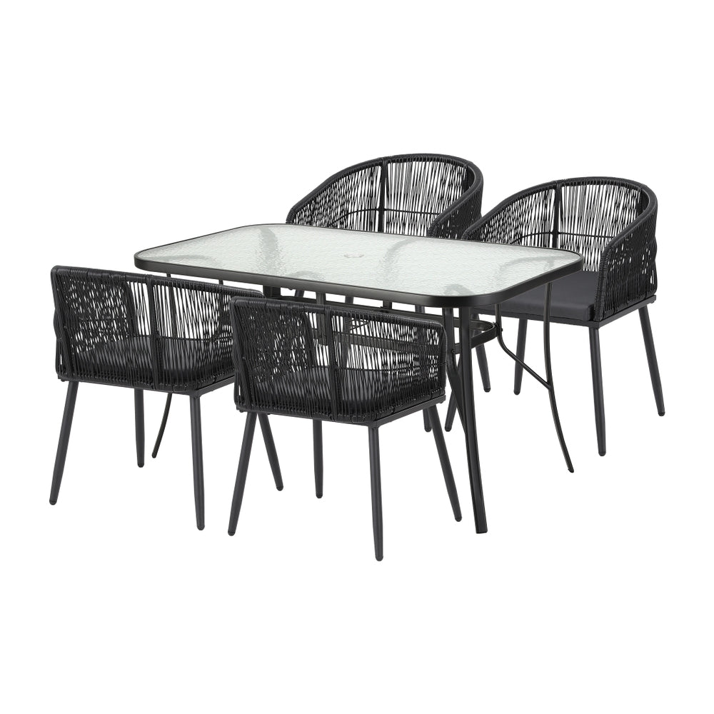 5-Piece Outdoor Patio Dining Set with Table & Chairs – Black