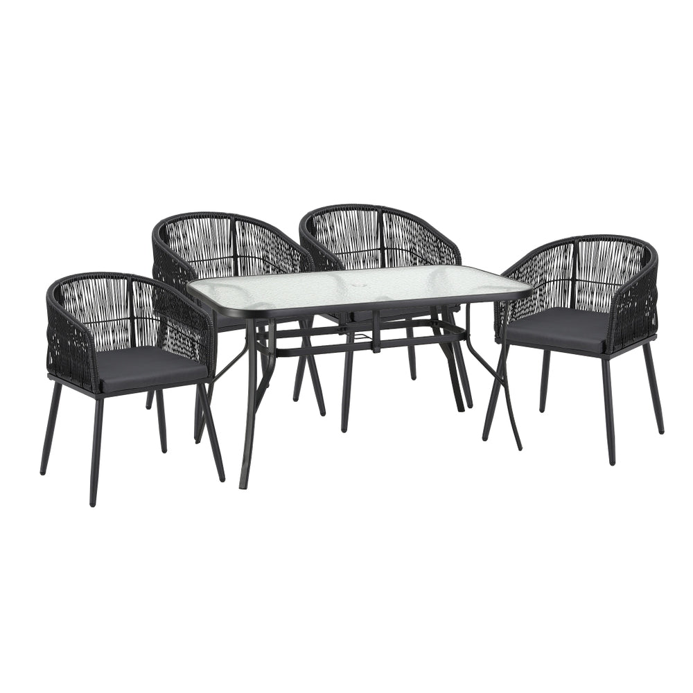 5-Piece Outdoor Patio Dining Set with Table & Chairs – Black