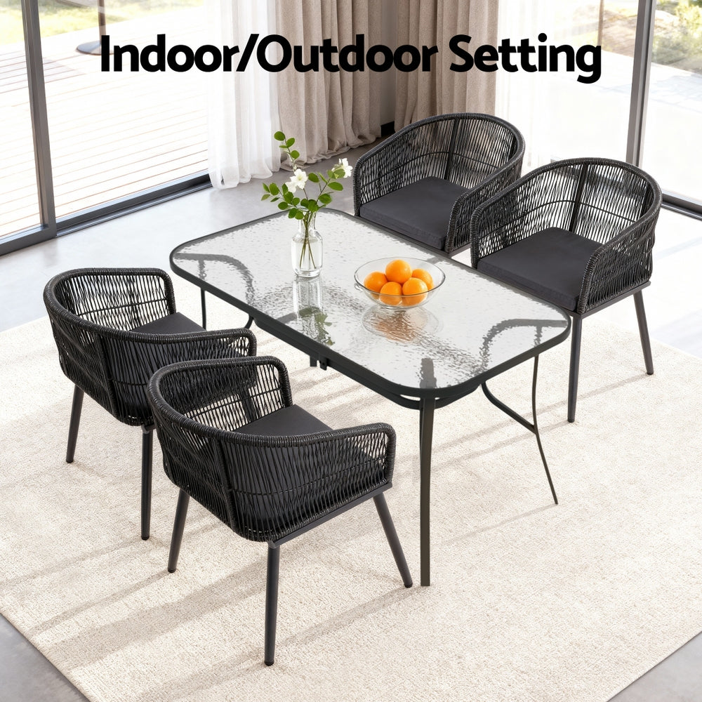 5-Piece Outdoor Patio Dining Set with Table & Chairs – Black