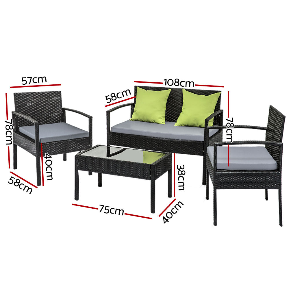 Saipan 4pcs Outdoor Sofa Set Wicker Table and Chairs With Storage Cover