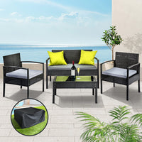 Saipan 4pcs Outdoor Sofa Set Wicker Table and Chairs With Storage Cover