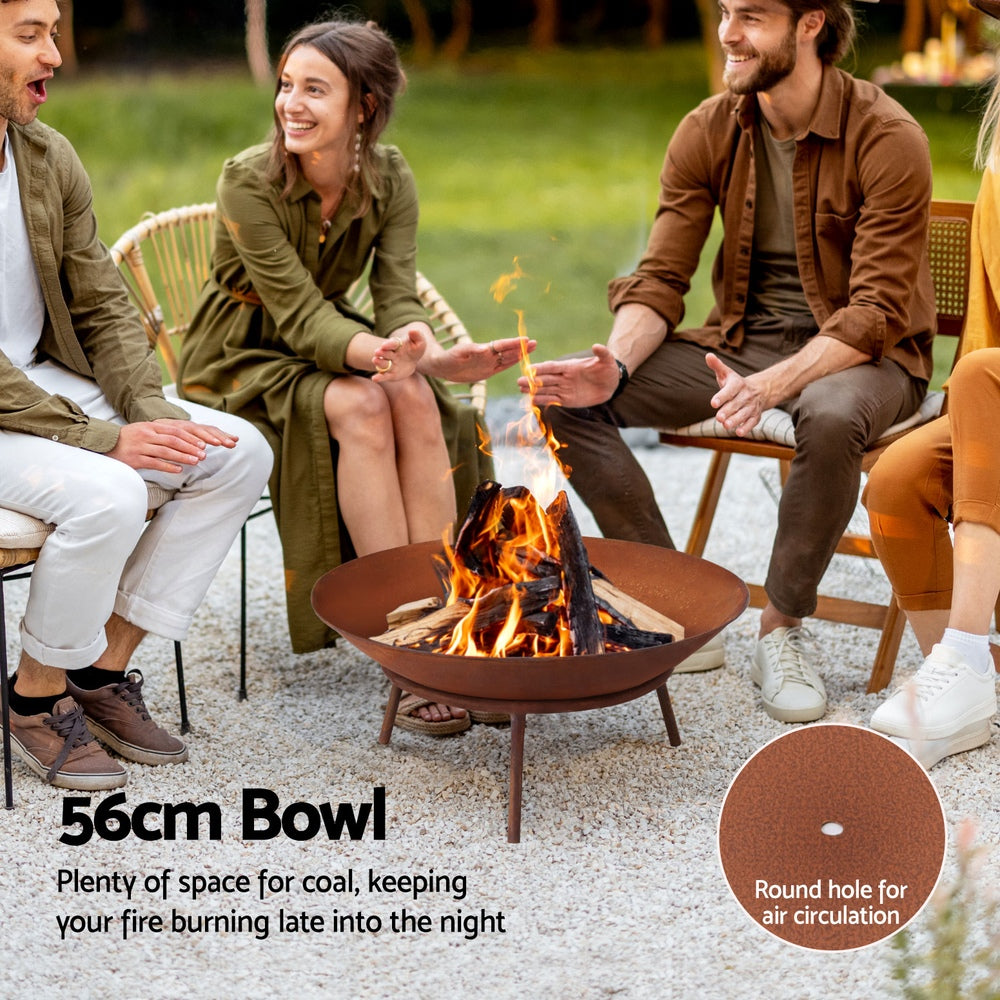Grillz 56cm fire pit iron rustic bowl outdoor 3