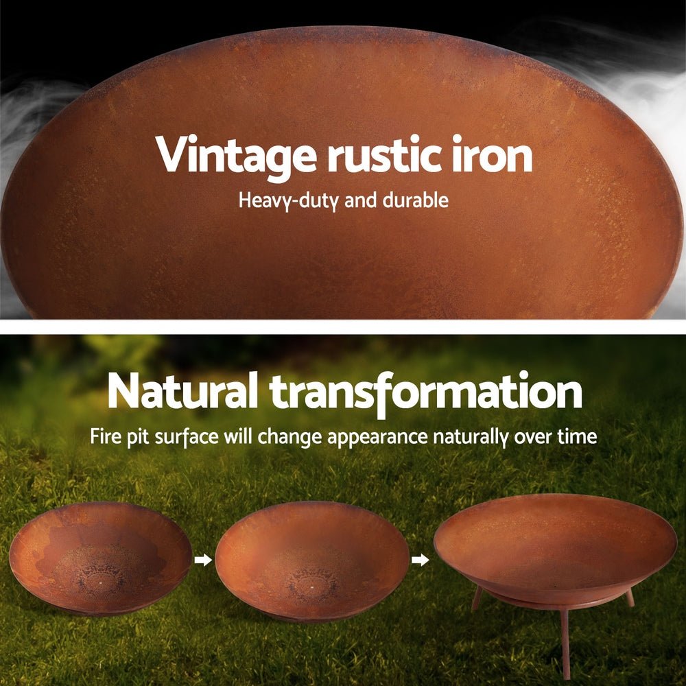 Grillz 56cm fire pit iron rustic bowl outdoor 4