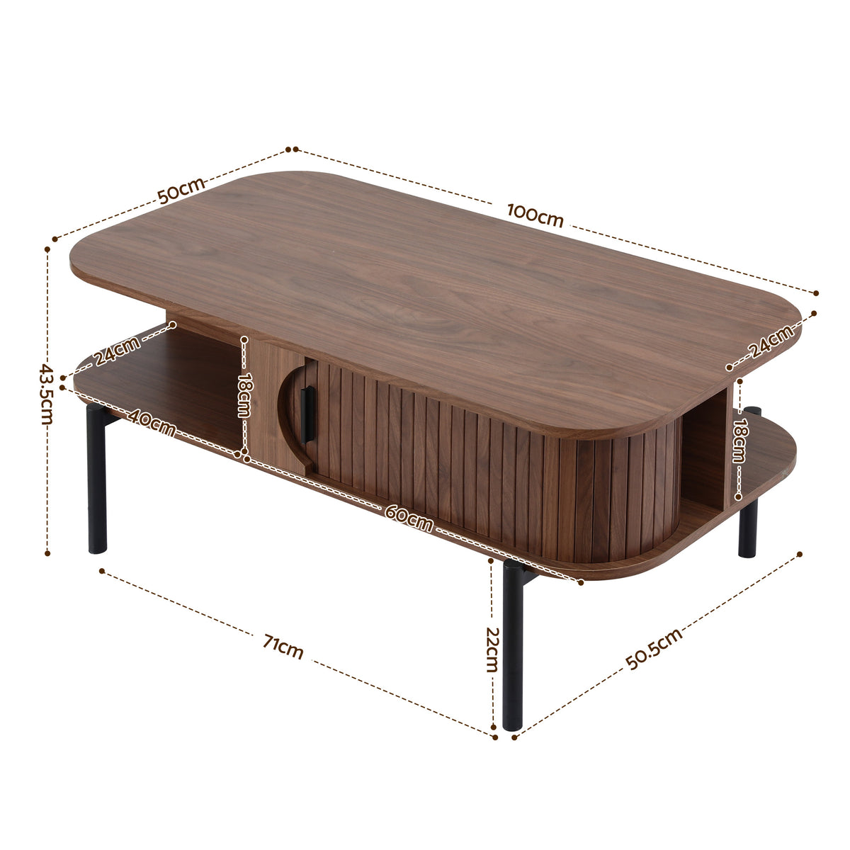 Modern Style Coffee Table With Shelf - Walnut Colour