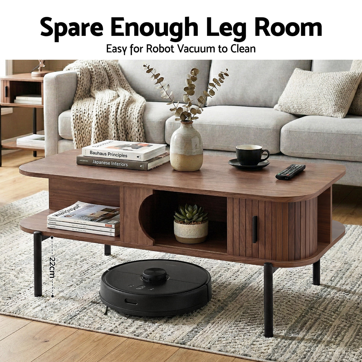Modern Style Coffee Table With Shelf - Walnut Colour