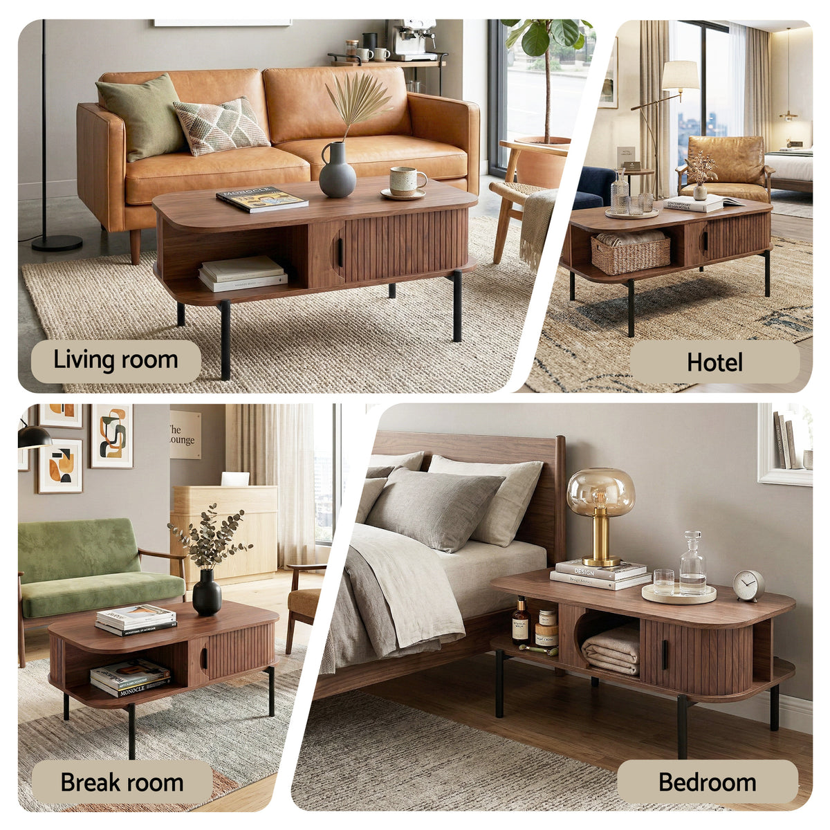 Modern Style Coffee Table With Shelf - Walnut Colour