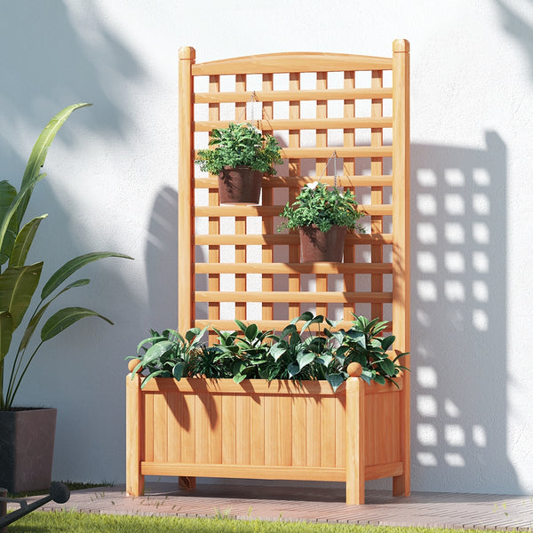 Greenfingers Garden Bed Wooden Planter Raised Box Trellis - 64 x 35 x 115cm