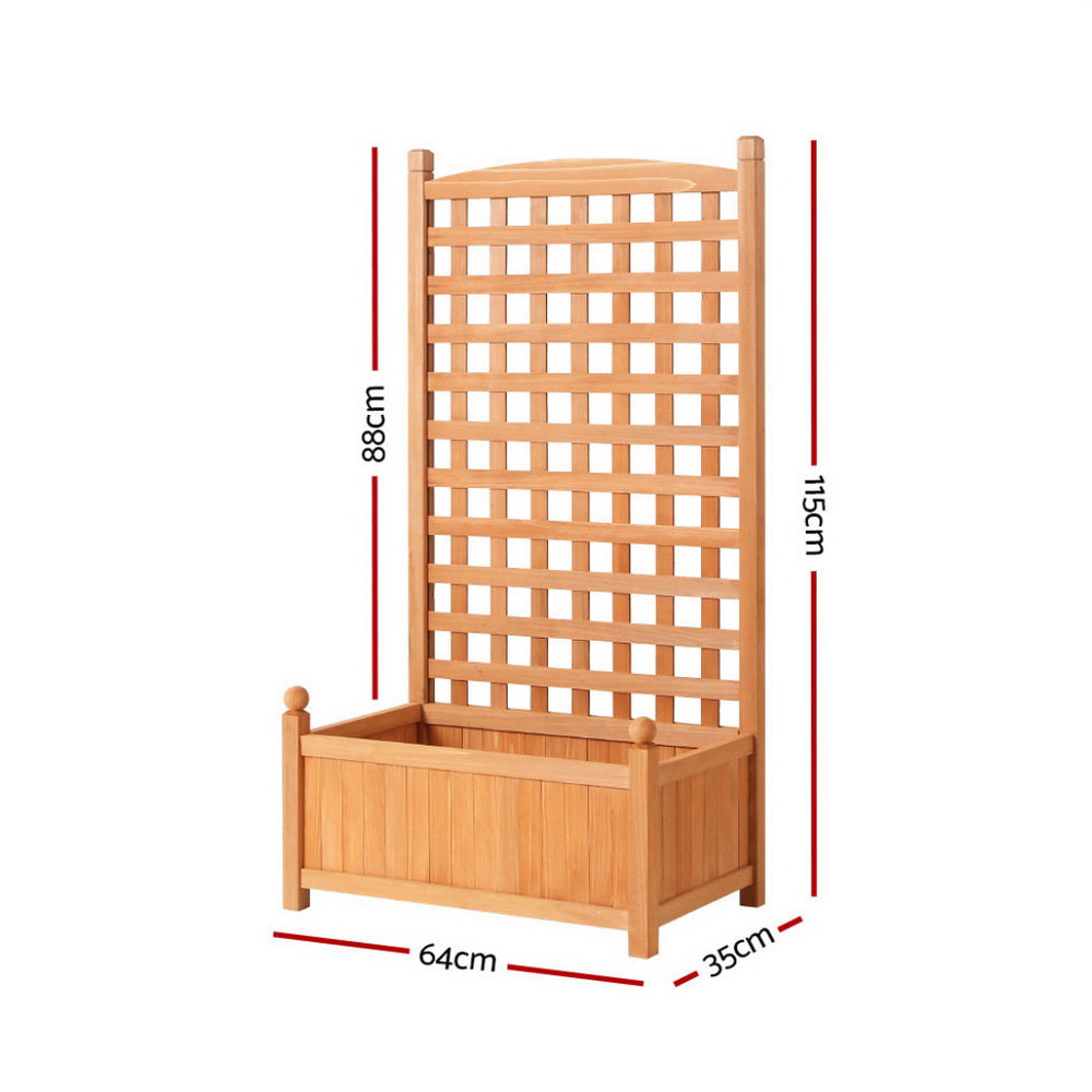 Garden Bed Wooden 64x35x115cm Planter Raised Box With Trellis - X2