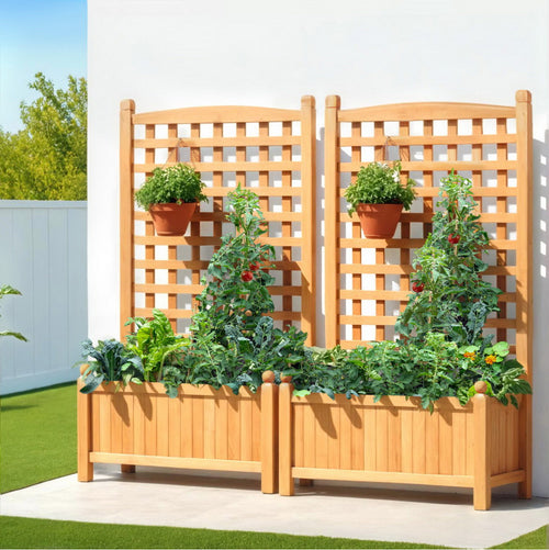 Garden Bed Wooden 64x35x115cm Planter Raised Box With Trellis - x 2
