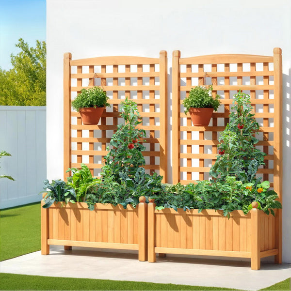 Garden Bed Wooden 64x35x115cm Planter Raised Box With Trellis - X2