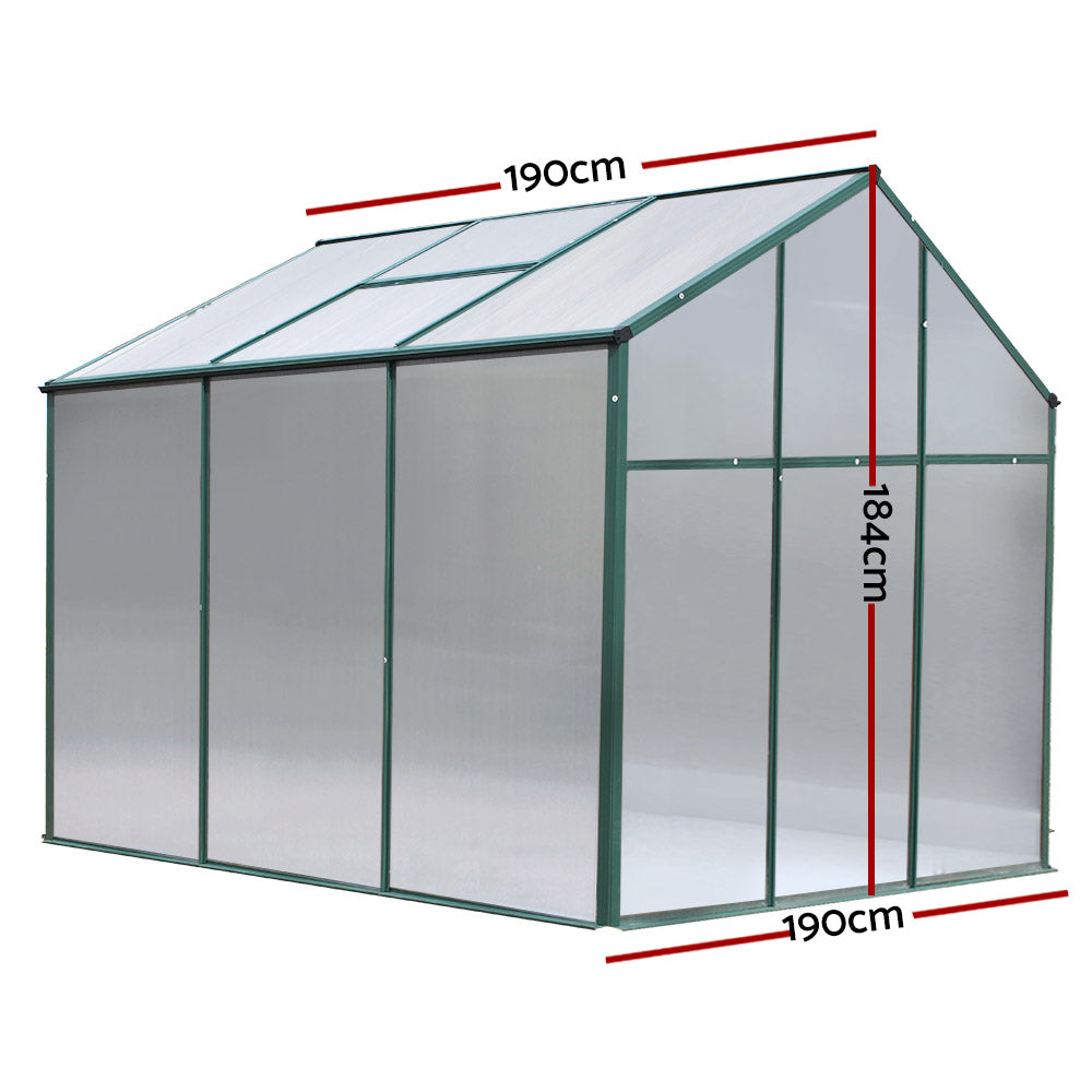 Greenfingers greenhouse aluminium polycarbonate garden shed - 190 x 184cm 2