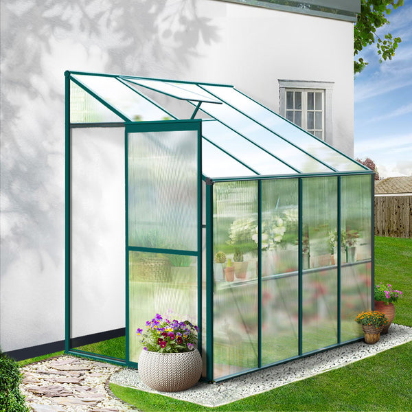 Greenfingers Greenhouse  Lean-to Aluminium Polycarbonate  - 252 x 127 x 213cm