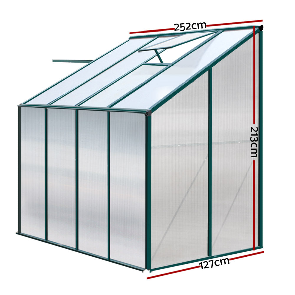 Greenfingers greenhouse lean-to aluminium polycarbonate - 252 x 127 213cm 2