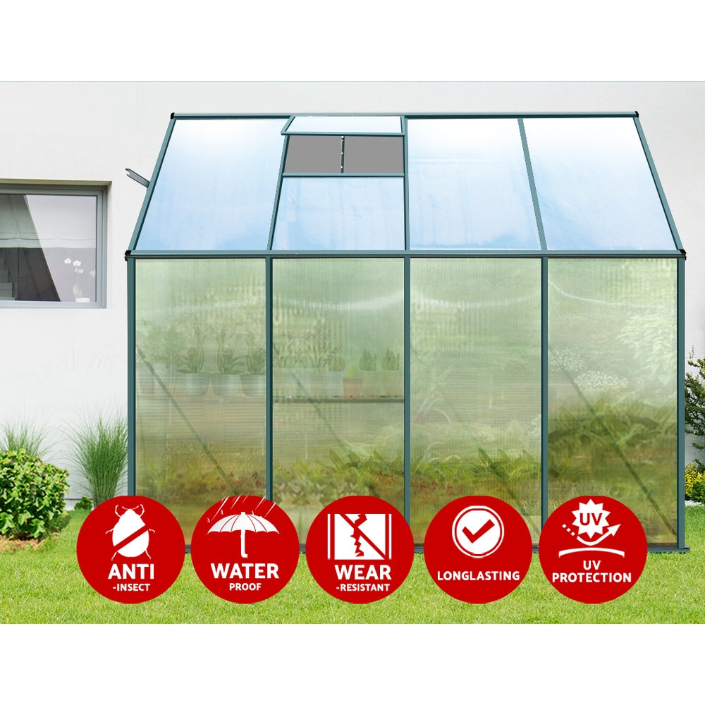 Greenfingers greenhouse lean-to aluminium polycarbonate - 252 x 127 213cm 4