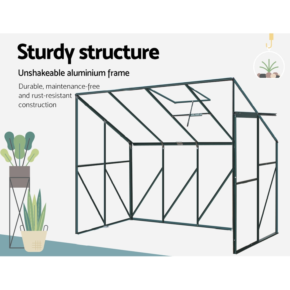 Greenfingers greenhouse lean-to aluminium polycarbonate - 252 x 127 213cm 6