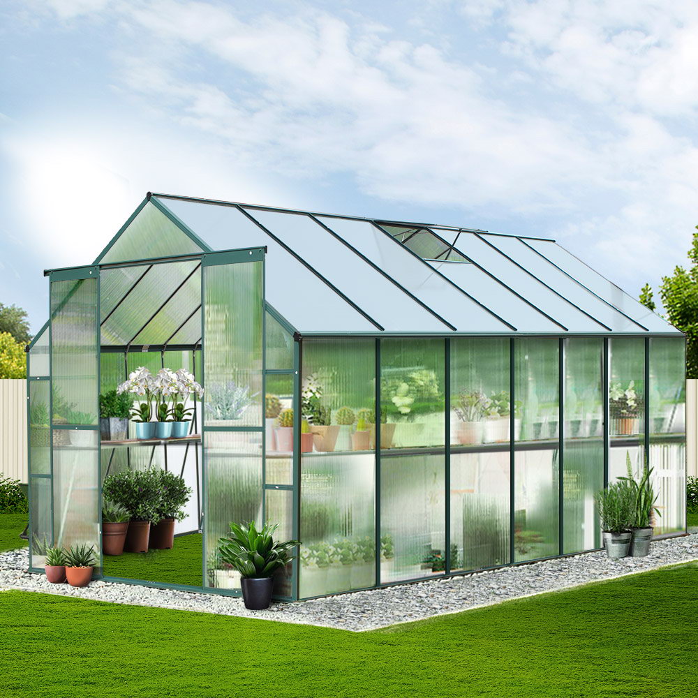 Greenfingers Greenhouse Aluminium Polycarbonate Garden Shed - 443 x 244 x 215cm
