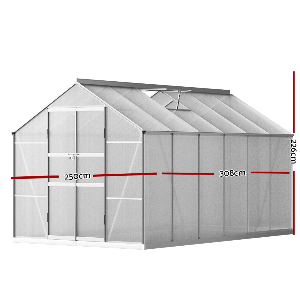 Greenfingers Greenhouse Double Doors Aluminium Garden Shed - 308 x 250 x 226cm