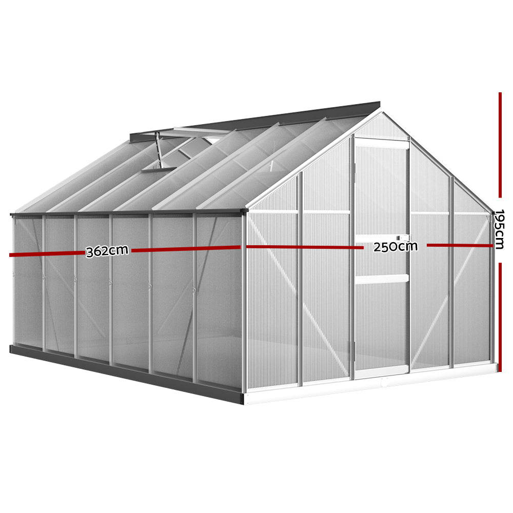 Greenfingers greenhouse aluminium polycarbonate garden shed - 362 x 250 195cm 2