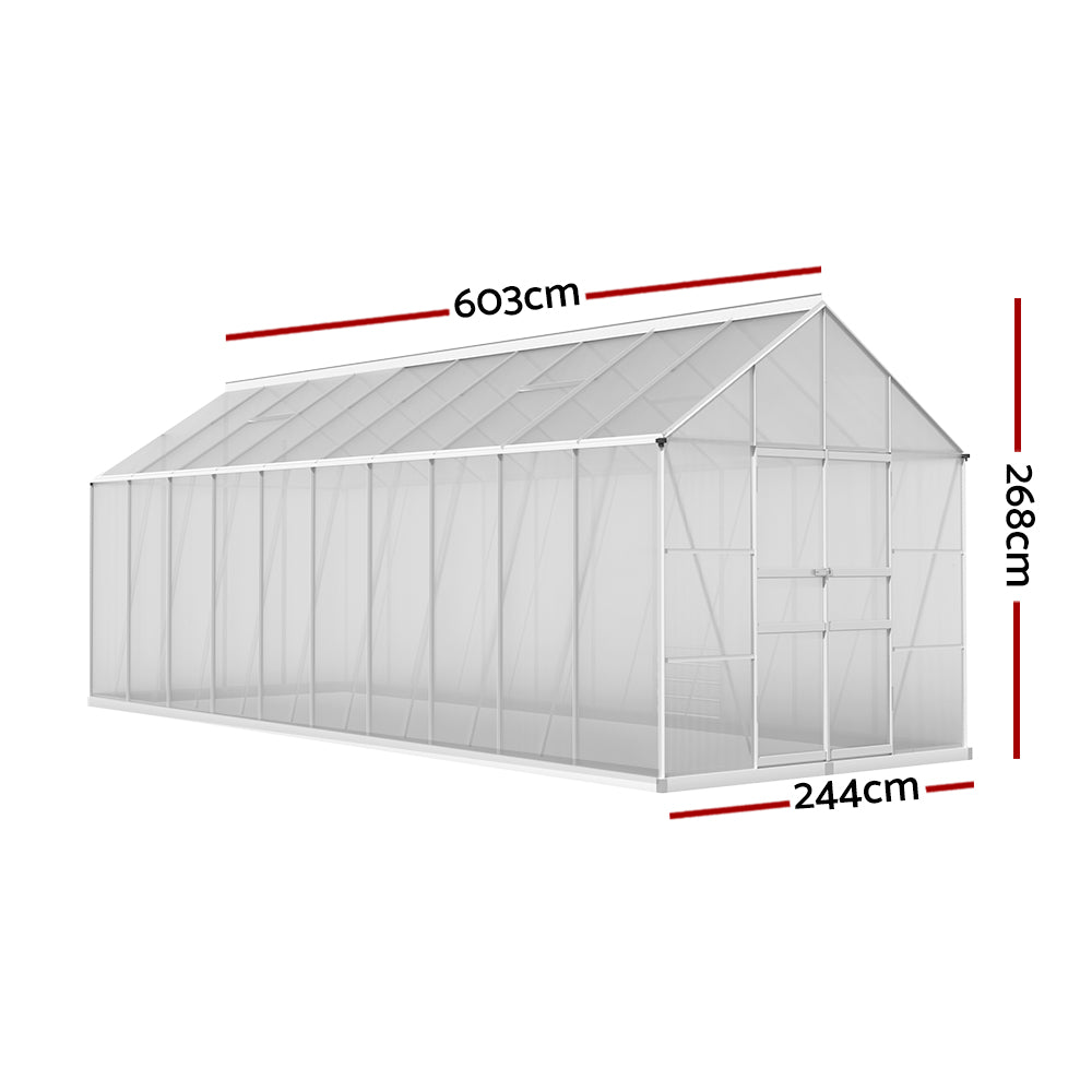 Greenfingers Greenhouse Aluminium Large Green House - 6X2.4m