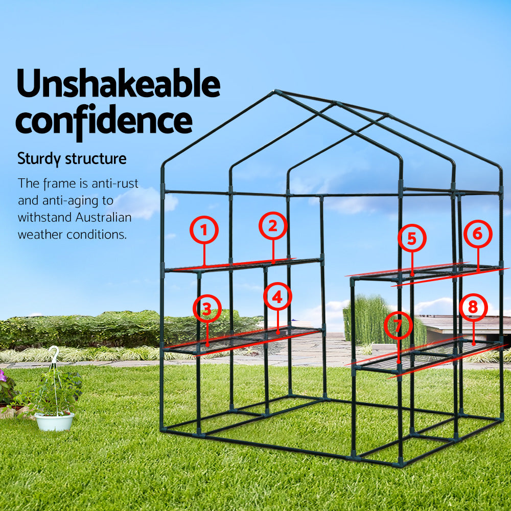 Greenfingers Greenhouse Walk in Tunnel Plant Garden Shed 8 Shelves - 200 x 155 x 140cm