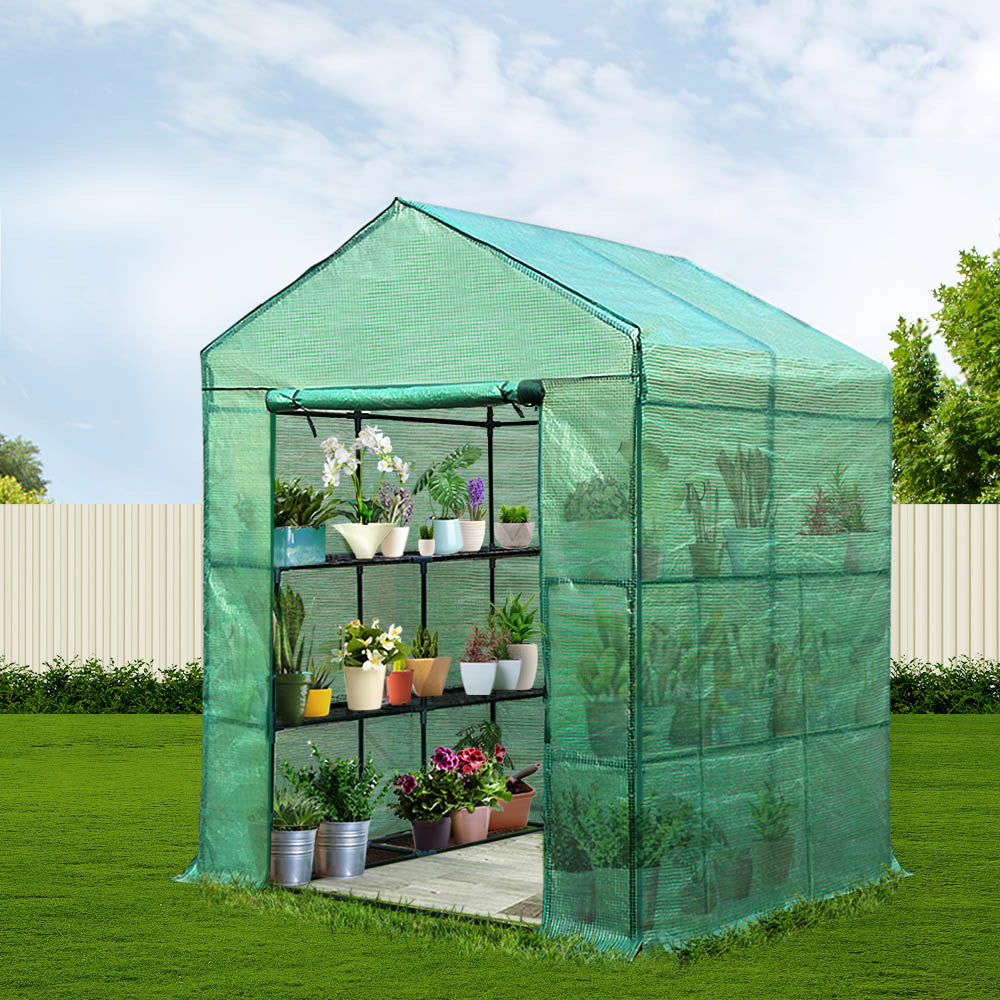 Greenfingers Greenhouse Walk in Tunnel Plant Garden Shed 8 Shelves - 200 x 155 x 140cm