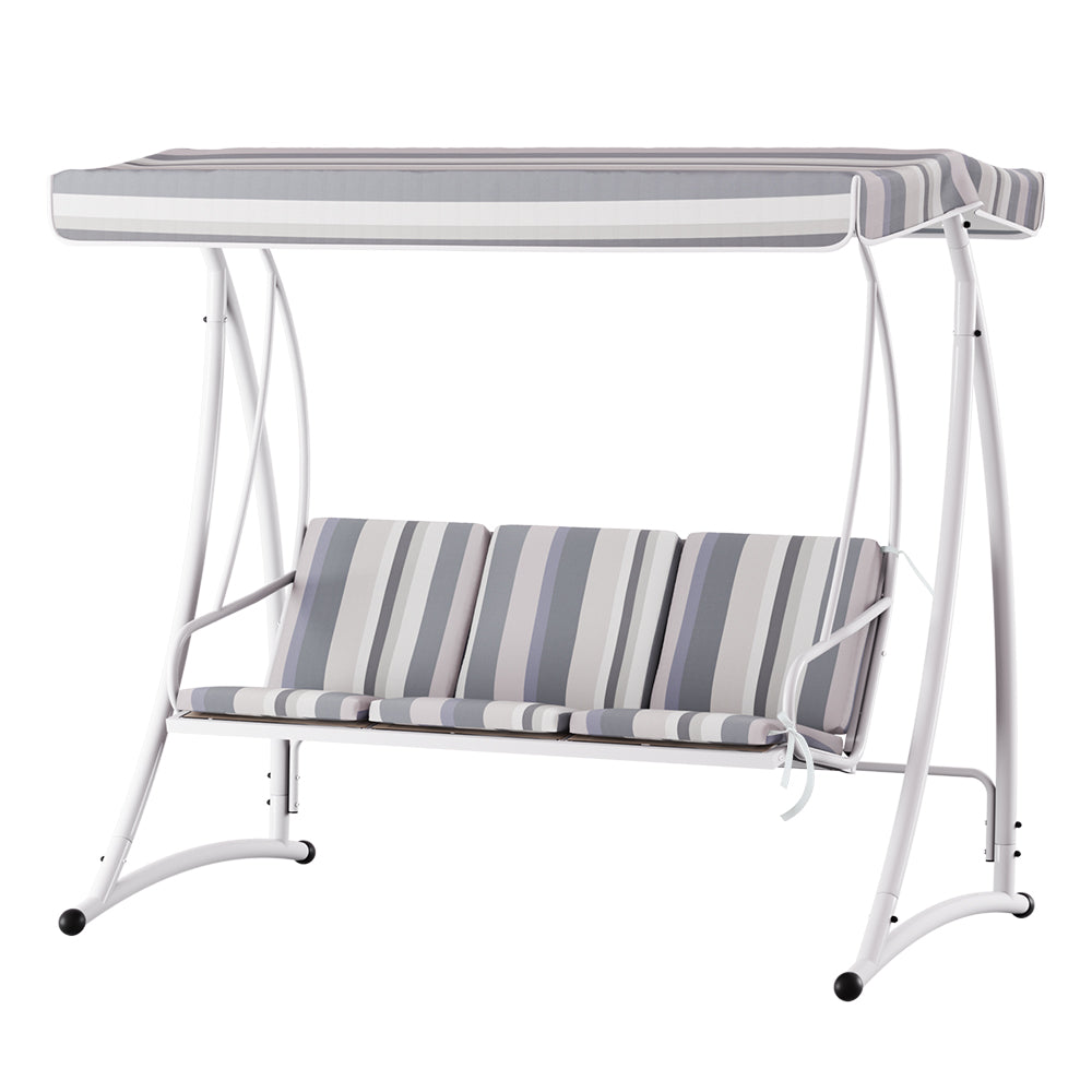 Outdoor Swing Chair Garden Bench Canopy 3 Seater - White & Grey