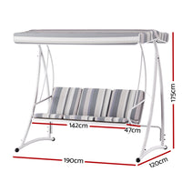 Gardeon Outdoor Swing Chair Garden Bench Canopy 3 Seater - White & Grey