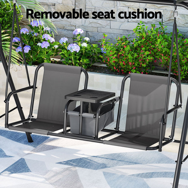 Gardeon Outdoor Swing Chair Canopy Cup Holder 2 Seater - Grey