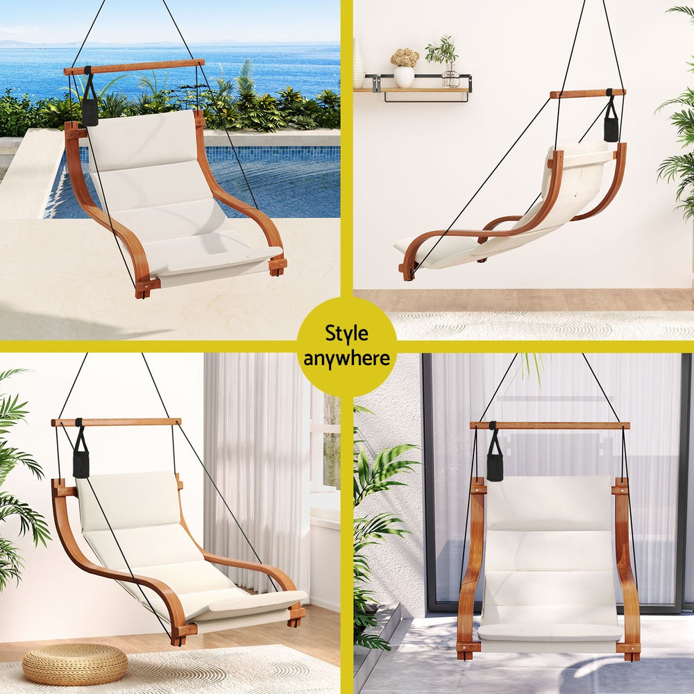 Gardeon Wooden Hanging Chair with Footrest