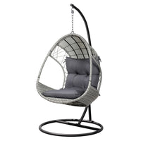 Wicker Egg Swing Chair with Steel Stand and Armrests - Light Grey or Black