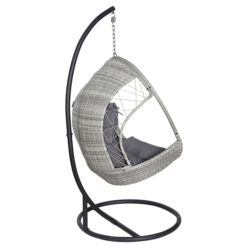 Wicker Egg Swing Chair with Steel Stand and Armrests - Light Grey or Black