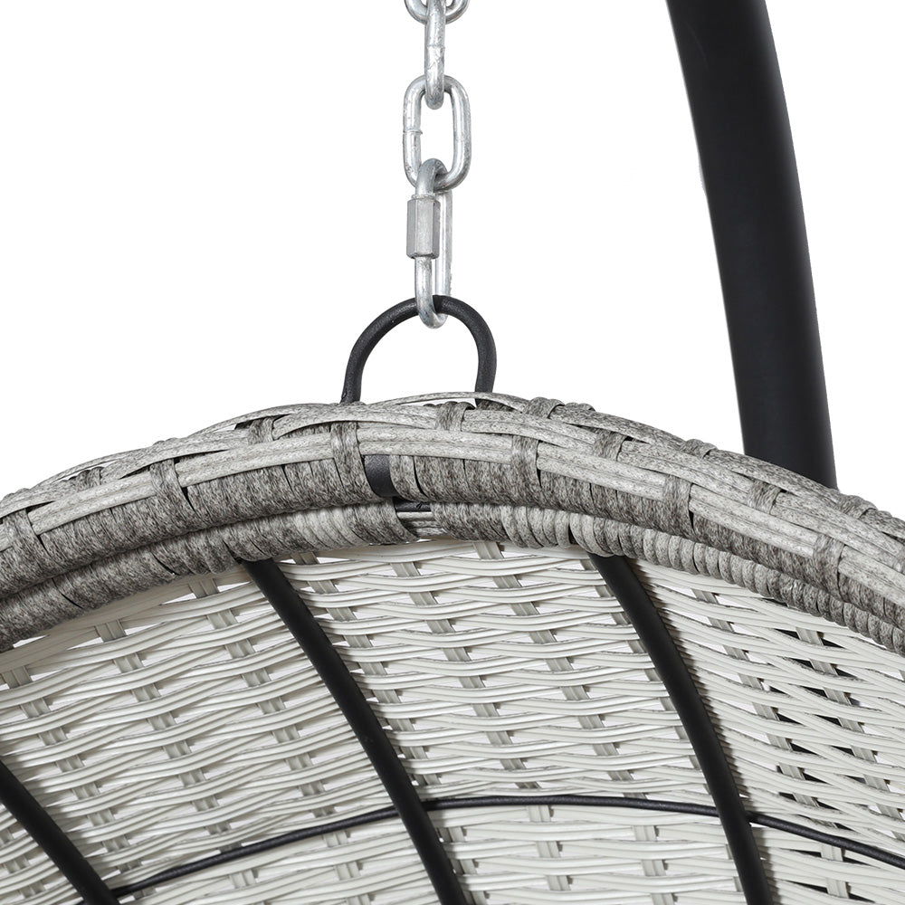 Wicker Egg Swing Chair with Steel Stand and Armrests - Light Grey or Black