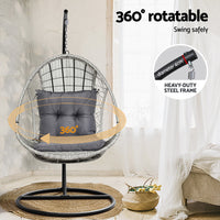 Wicker Egg Swing Chair with Steel Stand and Armrests - Light Grey or Black