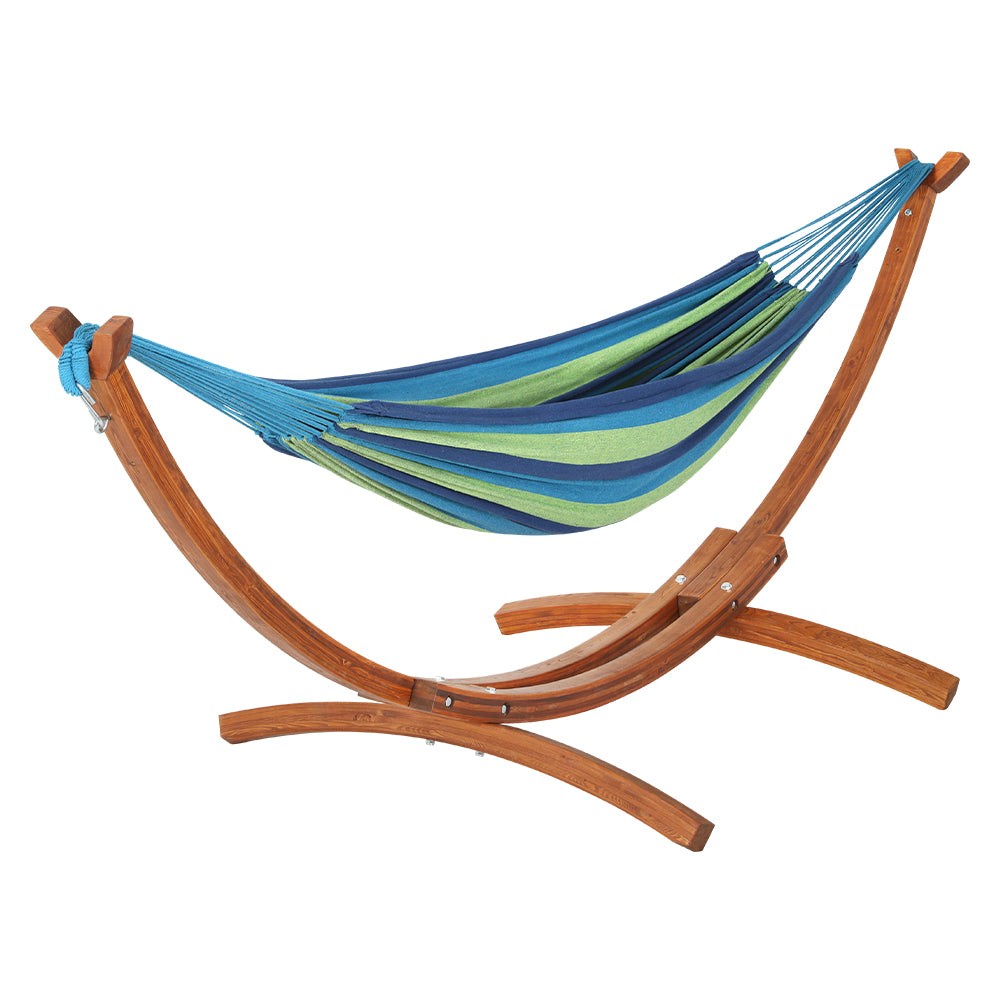 Gardeon hammock bed outdoor camping timber wooden stand - blue 1
