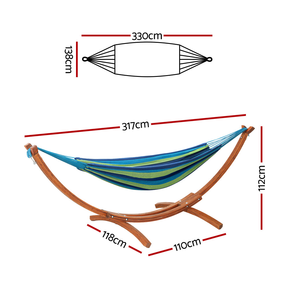 Gardeon hammock bed outdoor camping timber wooden stand - blue 7