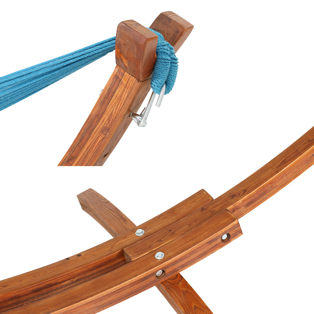 Gardeon hammock bed outdoor camping timber wooden stand - blue 4