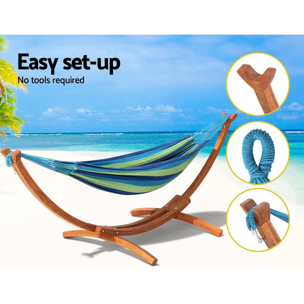 Gardeon hammock bed outdoor camping timber wooden stand - blue 5