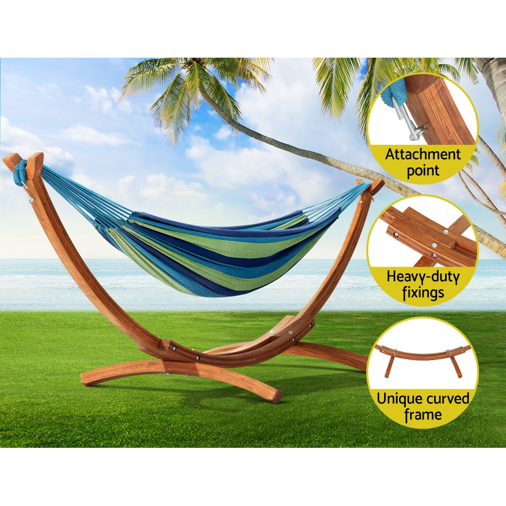 Gardeon hammock bed outdoor camping timber wooden stand - blue 2