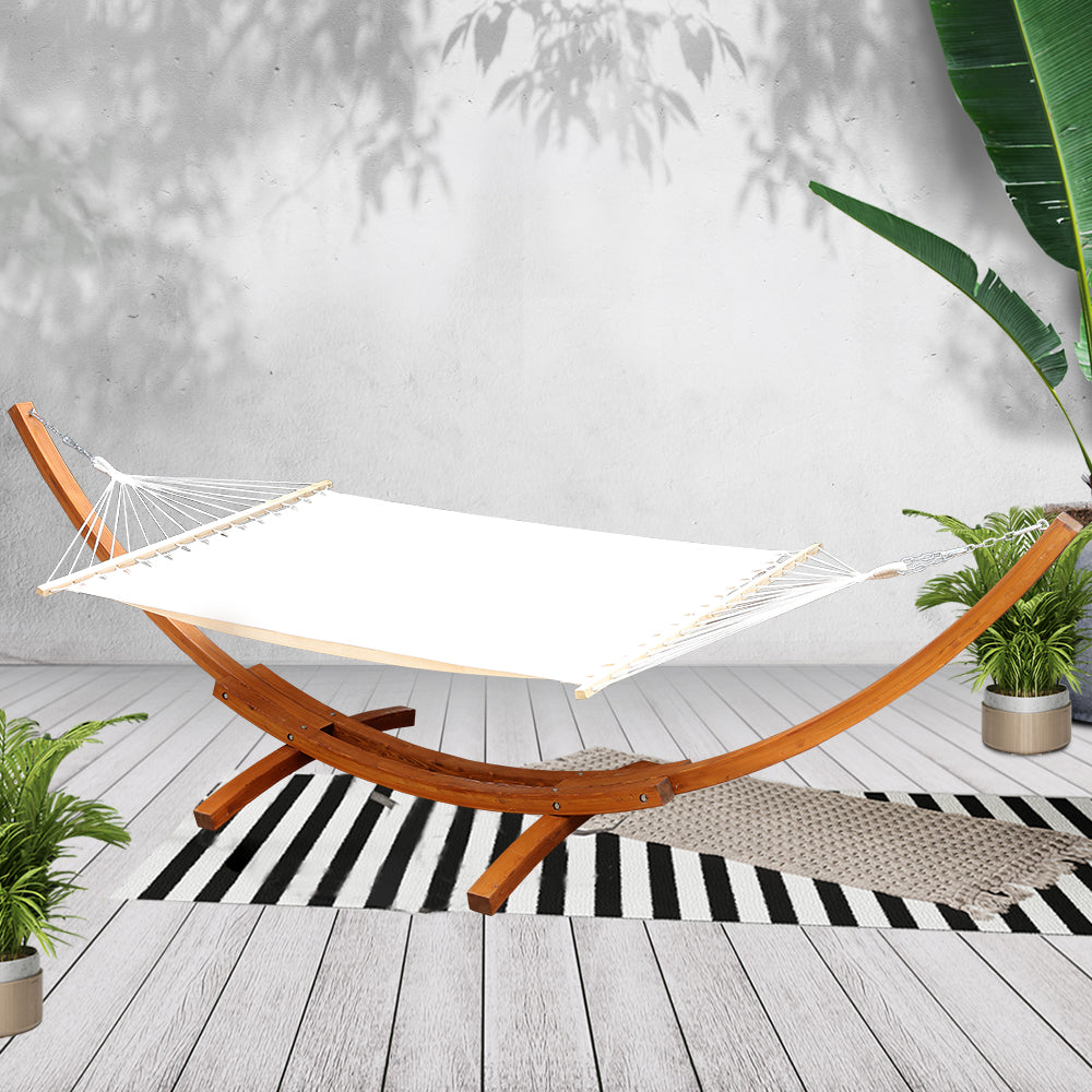 Hammock Double Bed With Timber Stand - White
