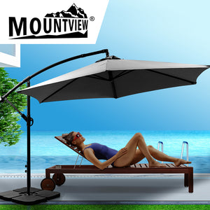 Mountview 3M Outdoor Umbrella Cantilever Grey With Base-1954802871253995526