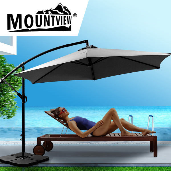 Mountview 3M Outdoor Umbrella Cantilever Grey With Base-1954802871253995526