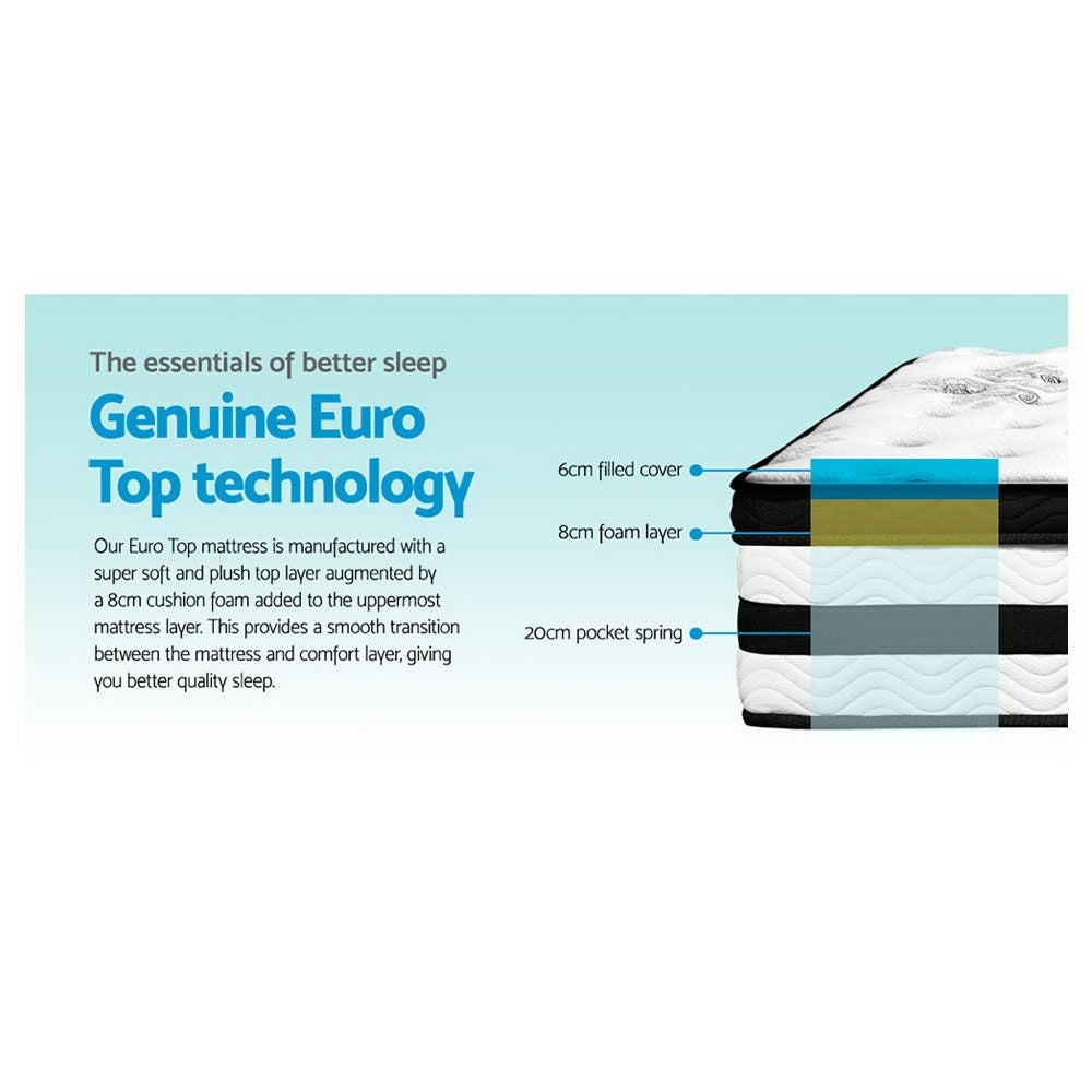Giselle Bedding 34cm Mattress Euro Top Pocket Spring - 3 Sizes